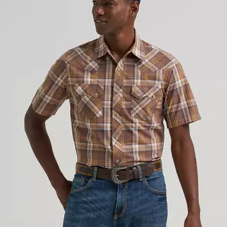 Wrangler Wrangler Retro Modern Fit  SS Plaid Shirt - Brown/White