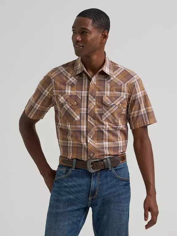 Wrangler Wrangler Retro Modern Fit  SS Plaid Shirt - Brown/White
