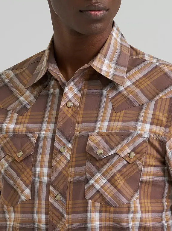 Wrangler Wrangler Retro Modern Fit  SS Plaid Shirt - Brown/White