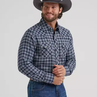 Wrangler Wrangler Retro Modern Fit Flannel LS Plaid - Blue/White