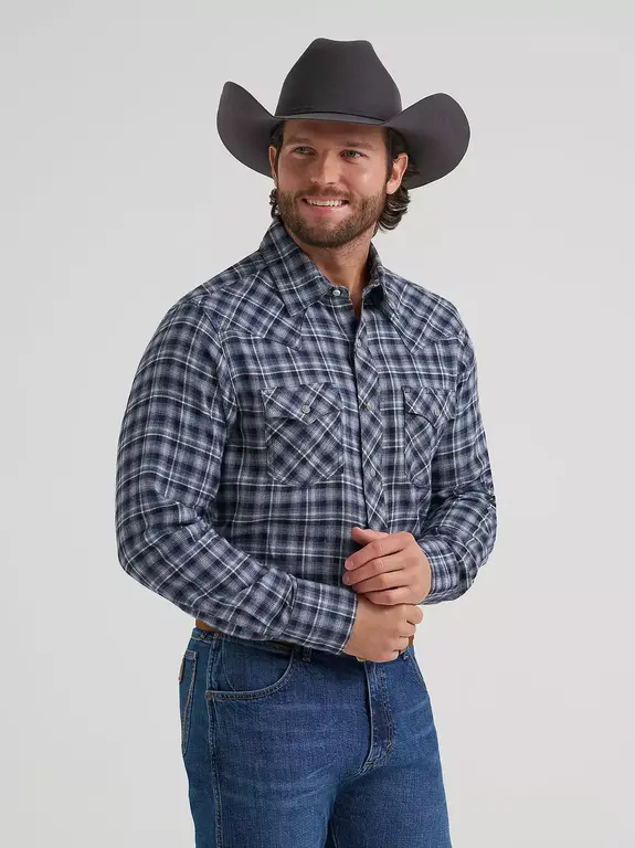 Wrangler Wrangler Retro Modern Fit Flannel LS Plaid - Blue/White