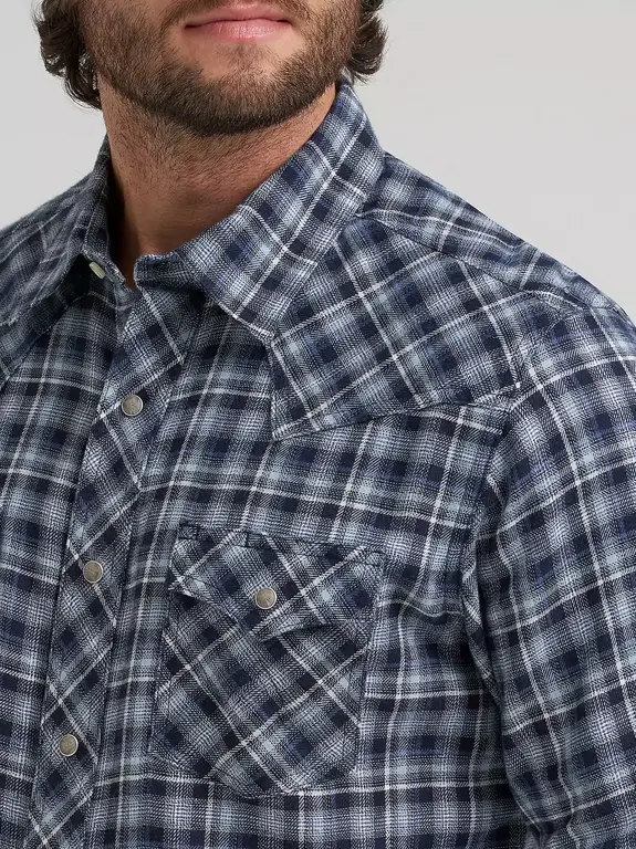 Wrangler Wrangler Retro Modern Fit Flannel LS Plaid - Blue/White
