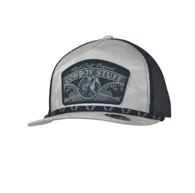 M&F Ranch Craft Originals Snap Back Cowboy Stuff Patch Cap - White Camo/Blue