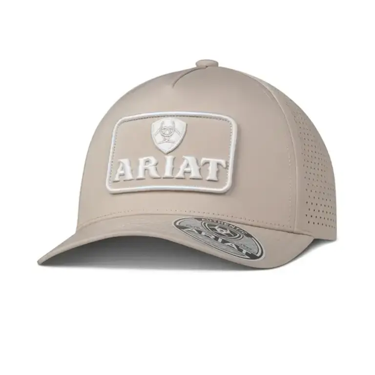 Ariat Ariat Snap Back 3D White Embroidered Patch Cap -Tan