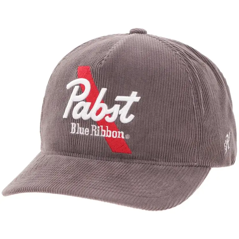 Hooey Pabst Blue Ribbon Red/White Stitching Corduroy Cap - Grey
