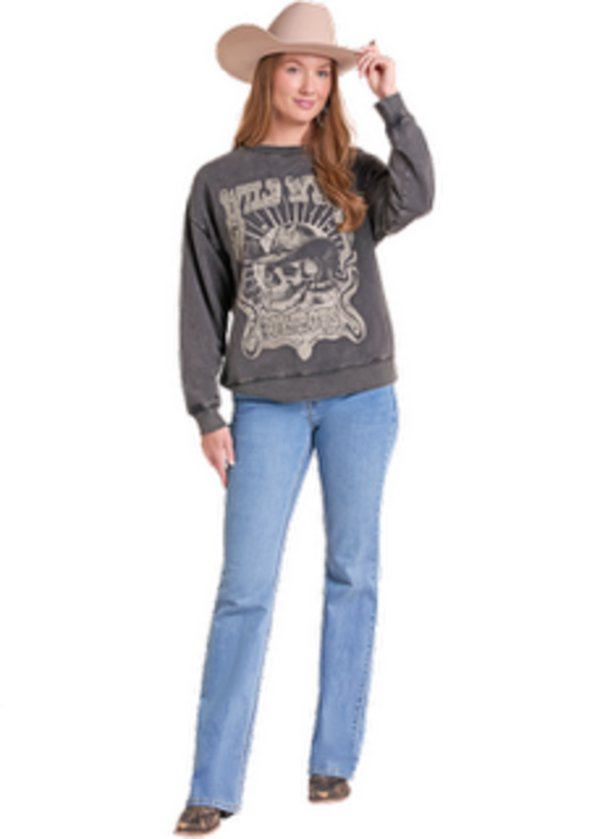 Rock and Roll Rock and Roll Wild West Cowboys  Skull Graphic Pullover Sweatshirt