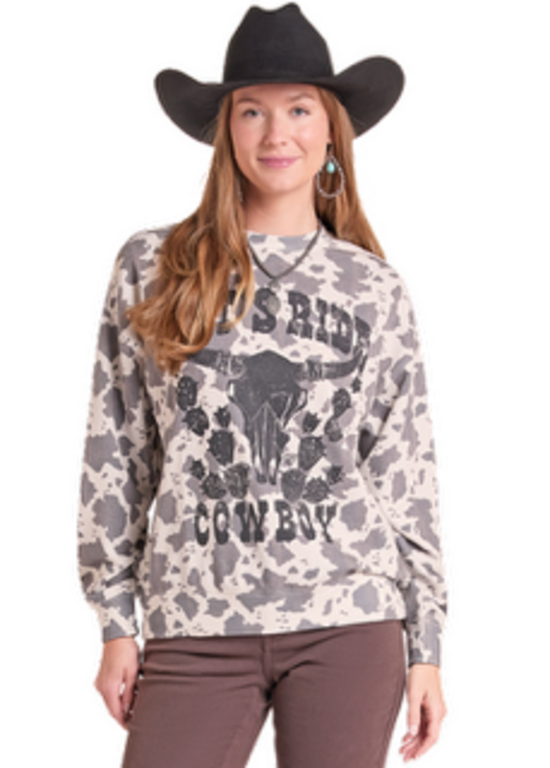 Rock and Roll Rock and Roll Lets Ride Cowboy Longhorn Skull - Cowprint