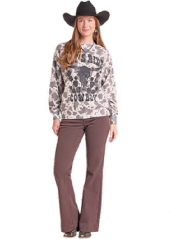 Rock and Roll Rock and Roll Lets Ride Cowboy Longhorn Skull - Cowprint
