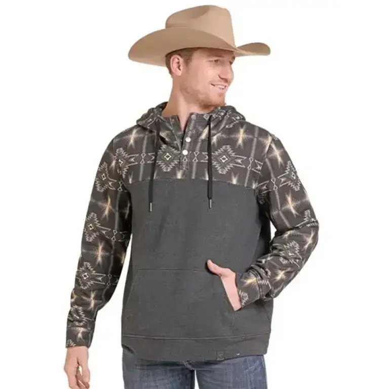 Rock and Roll Rock and Roll Aztec Printed Hoodie - Black/Grey