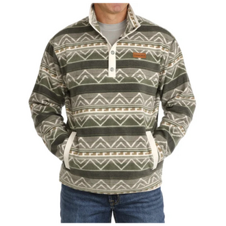 Cinch Cinch Two Pocket Diamond Print Polar Fleece -Green/Gray/Cream