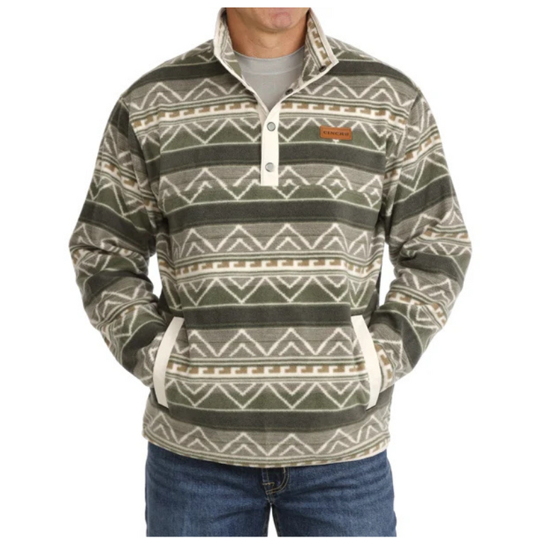 Cinch Cinch Two Pocket Diamond Print Polar Fleece -Green/Gray/Cream