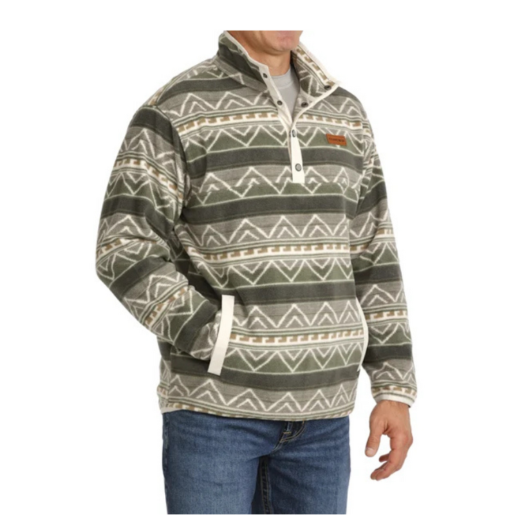 Cinch Cinch Two Pocket Diamond Print Polar Fleece -Green/Gray/Cream