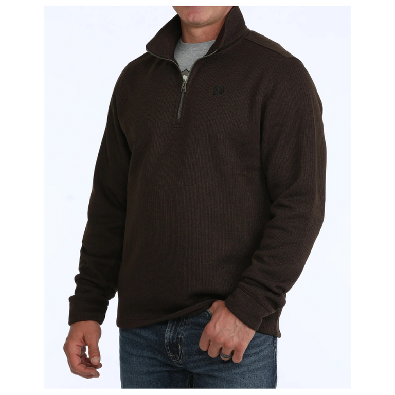 Cinch Cinch 1/4 Zip Black Logo Pullover Sweater - Brown