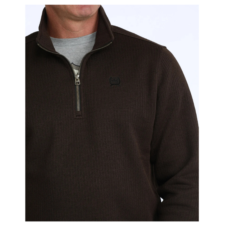 Cinch Cinch 1/4 Zip Black Logo Pullover Sweater - Brown