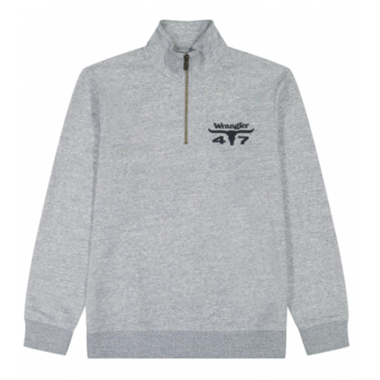 Wrangler Wrangler 47 w/ Longhorn Design 1/4 Zip Pullover - Grey Mele