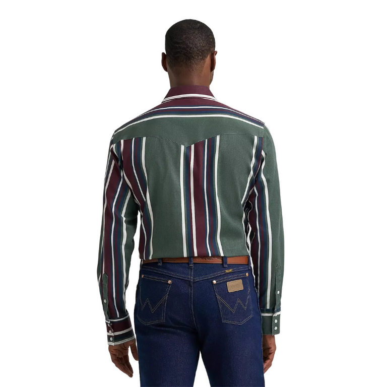 Wrangler Wrangler Brushpopper LS Snap Button Striped Shirt - Green/Maroon/Navy