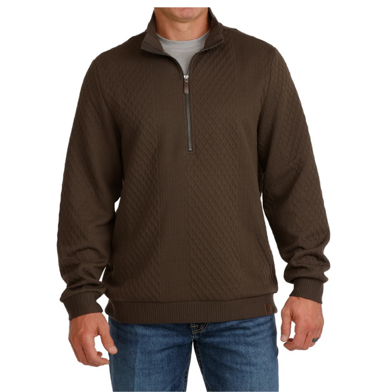 Cinch Cinch 1/2 Zip Cable Knit Pullover -  Brown