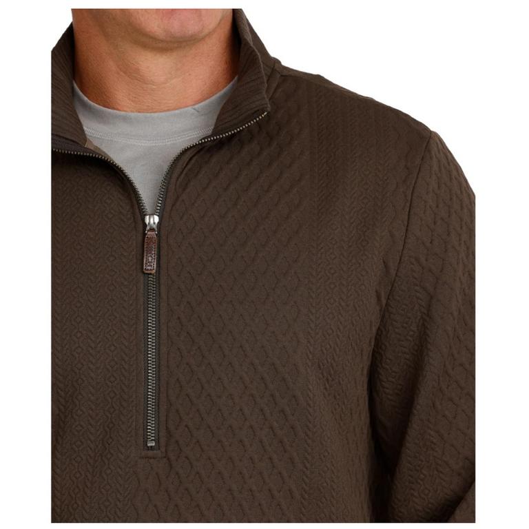 Cinch Cinch 1/2 Zip Cable Knit Pullover -  Brown