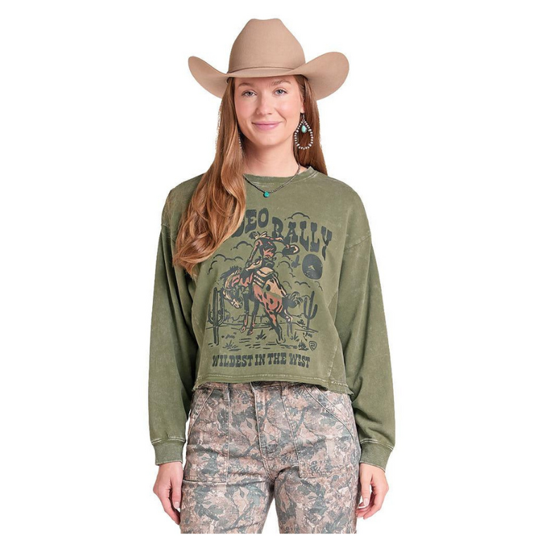 Rock and Roll Rock and Roll Rodeo Rally Wildest in the West Pullover - Forest Green