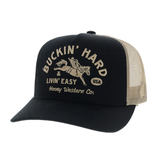 Hooey Hooey Buckin Hard & Livin Easy Tan Embroidered Horse and Rider Logo Cap - Black/Tan