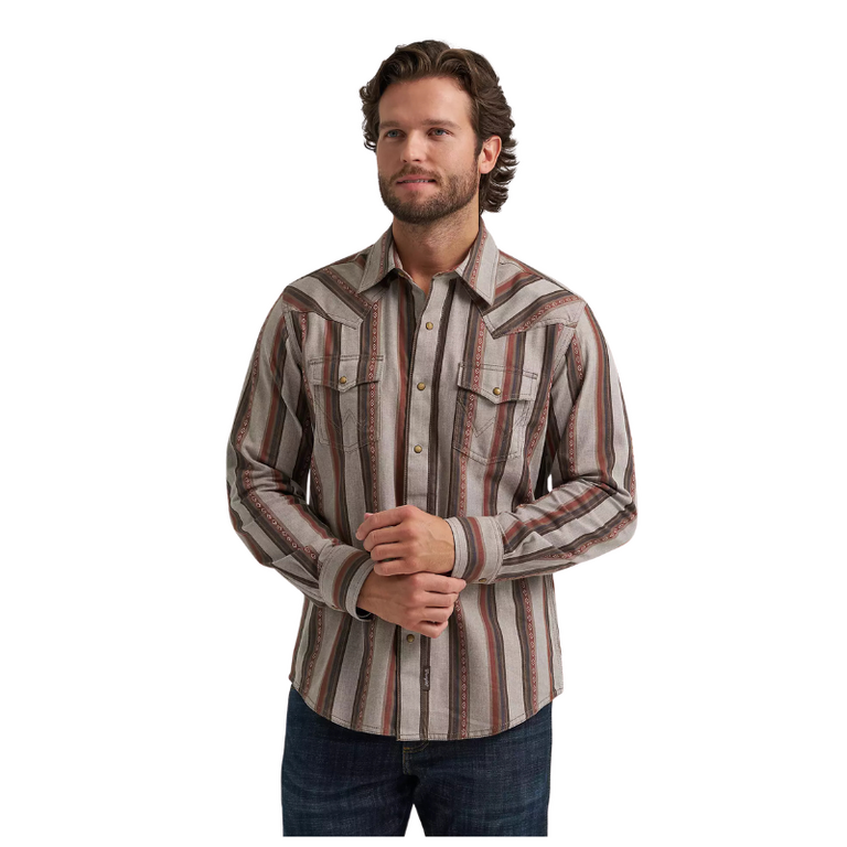 Wrangler Wrangler Retro Premium LS Snap Stripped Shirt - Brown