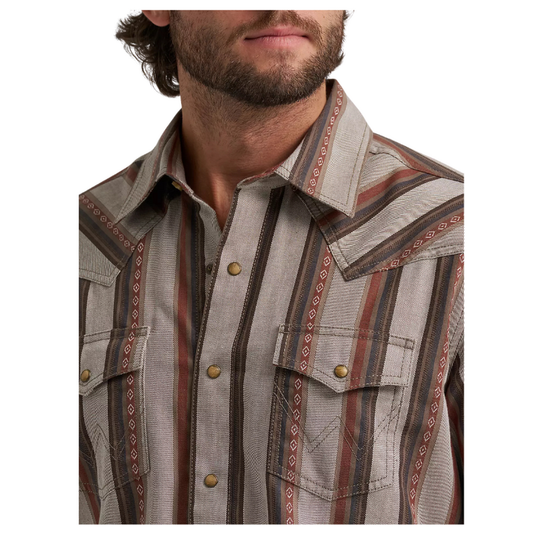Wrangler Wrangler Retro Premium LS Snap Stripped Shirt - Brown