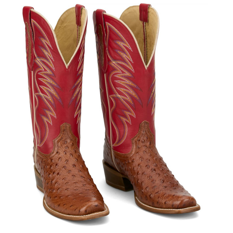 Tony Lama Tyler Brandy Ostrich - Brandy Ostrich/Red Cowhide