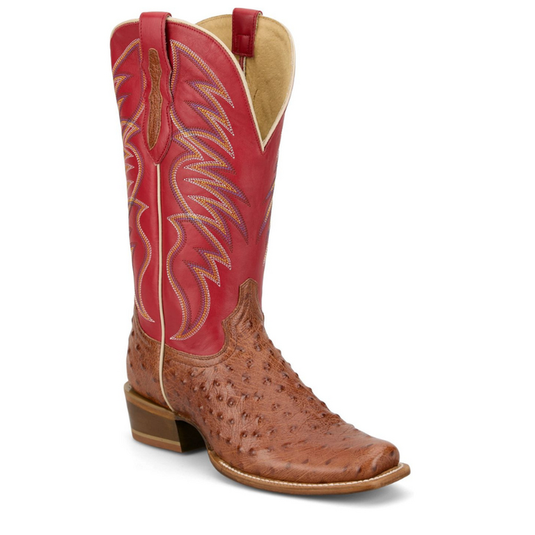 Tony Lama Tyler Brandy Ostrich - Brandy Ostrich/Red Cowhide
