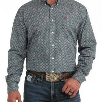 Miller Cinch LS  Geometric Print Shirt - Blue/Maroon