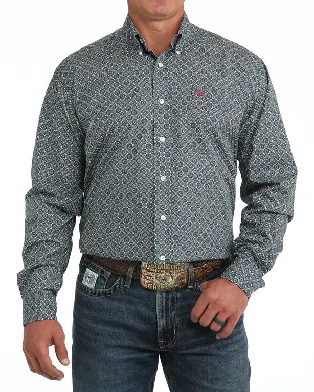 Miller Cinch LS  Geometric Print Shirt - Blue/Maroon