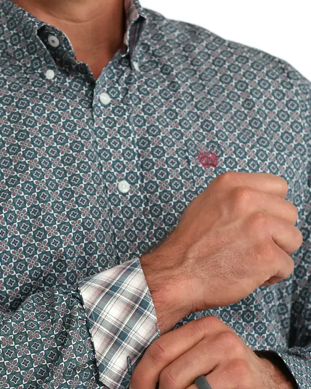Miller Cinch LS  Geometric Print Shirt - Blue/Maroon