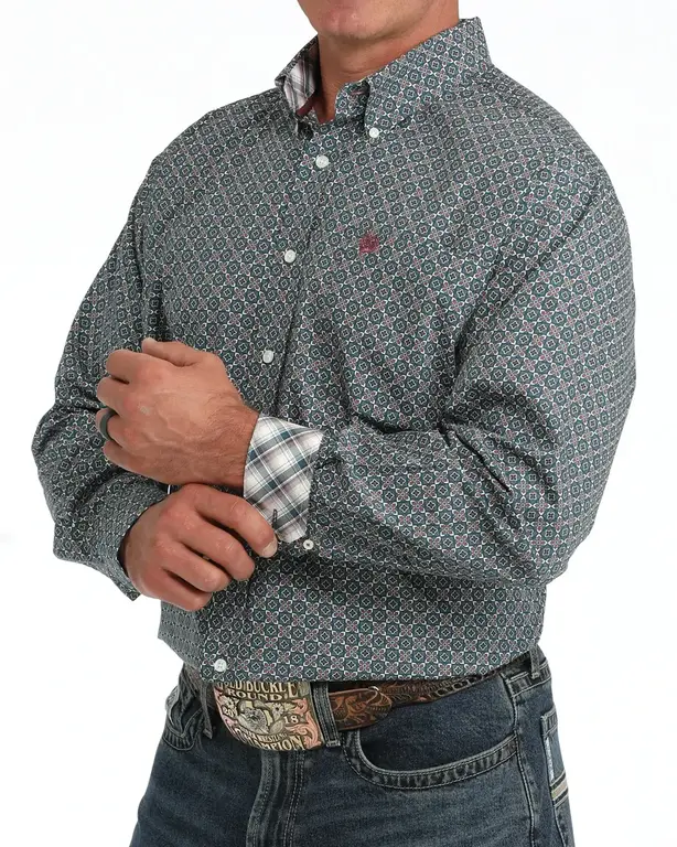 Miller Cinch LS  Geometric Print Shirt - Blue/Maroon