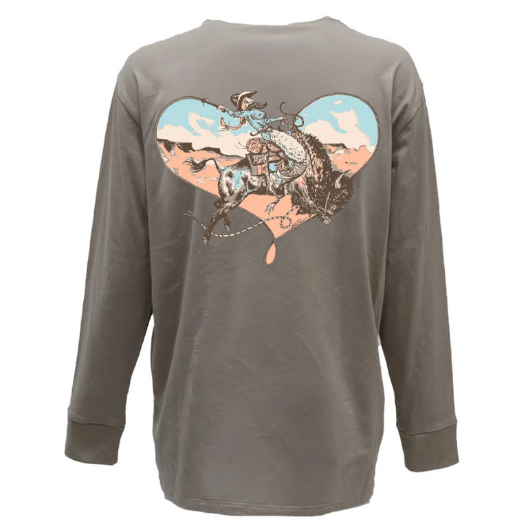 Hooey Hooey Buffalo Heart Crew Neck LS Shirt - Tan