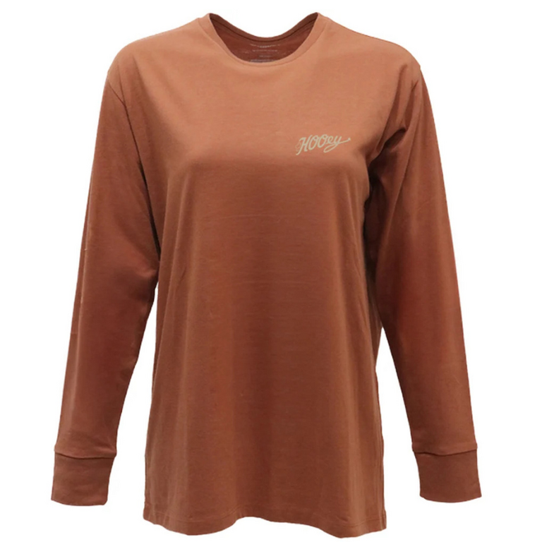 Hooey Hooey Concho Crew Neck Leather Tooling Hooey Logo on Back LS Shirt - Rust