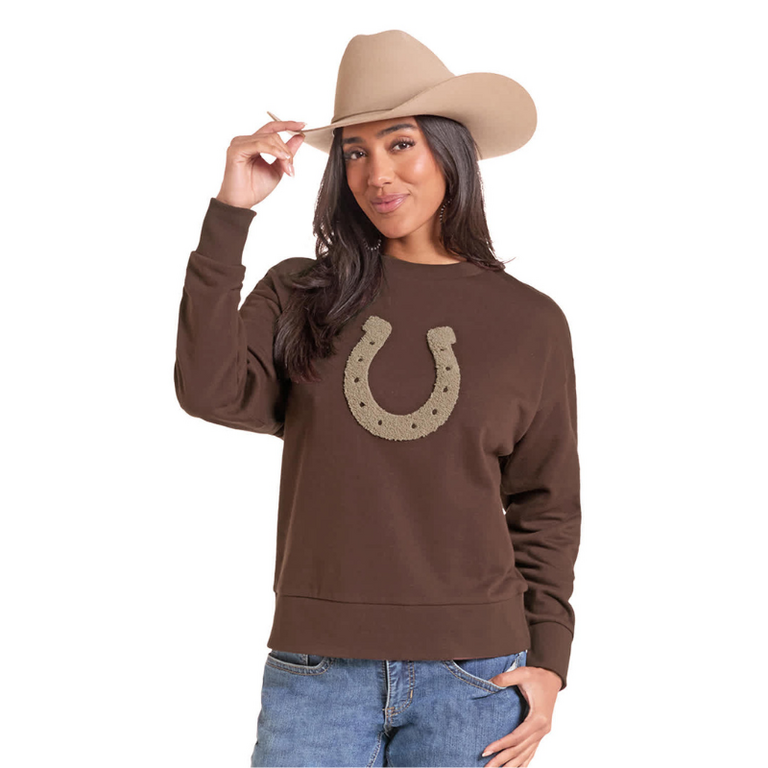 Panhandle Panhandle Slim Horseshoe Applique Crew Neck Sweater - Dark Brown