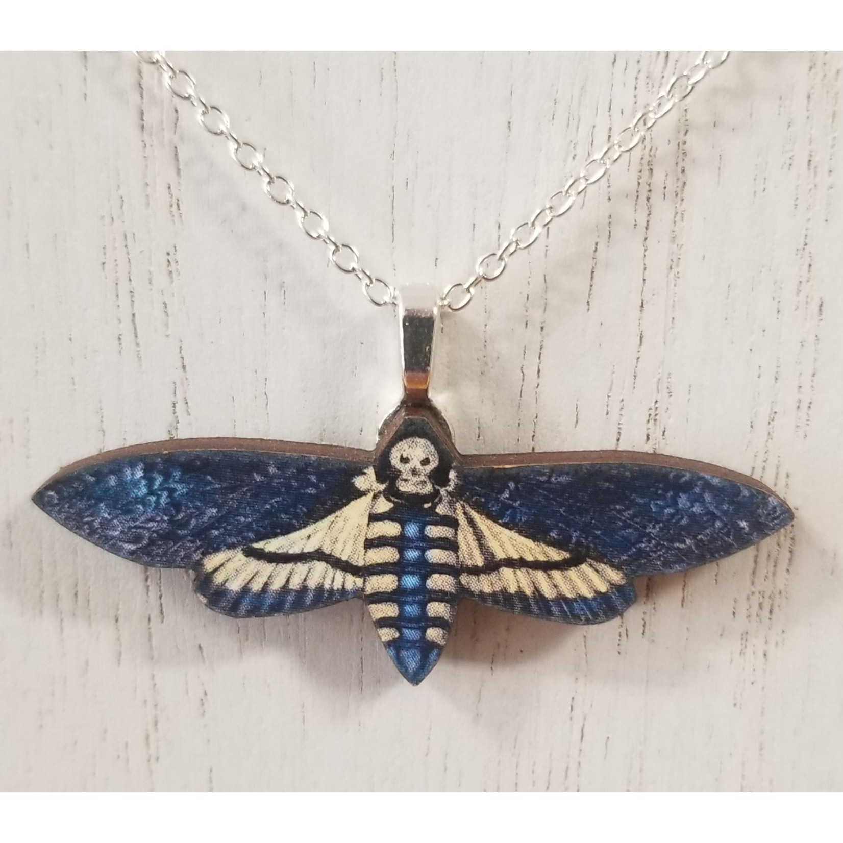 Blue Deaths Head Moth Necklace