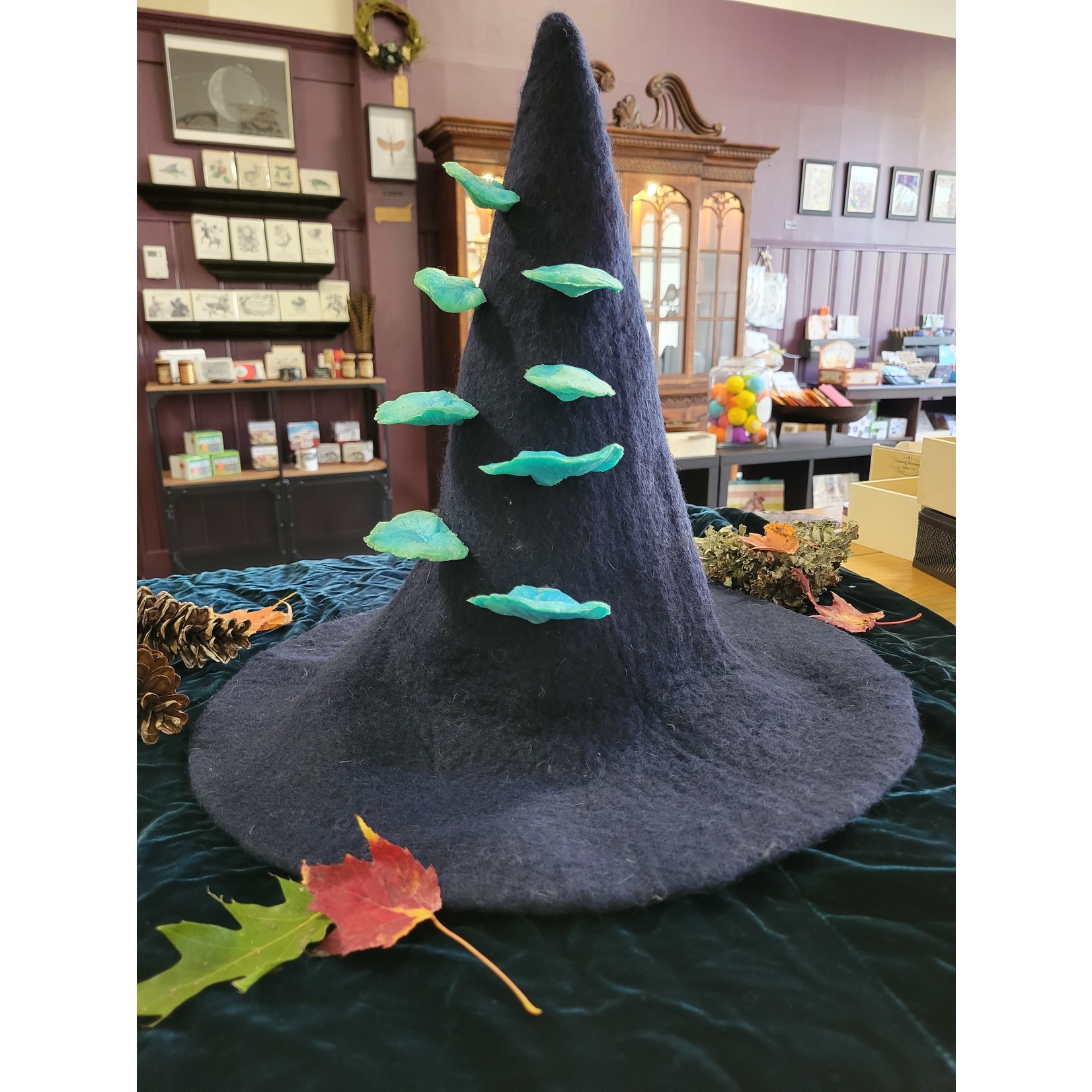 Witch Hat with Glowing Blue Mushrooms