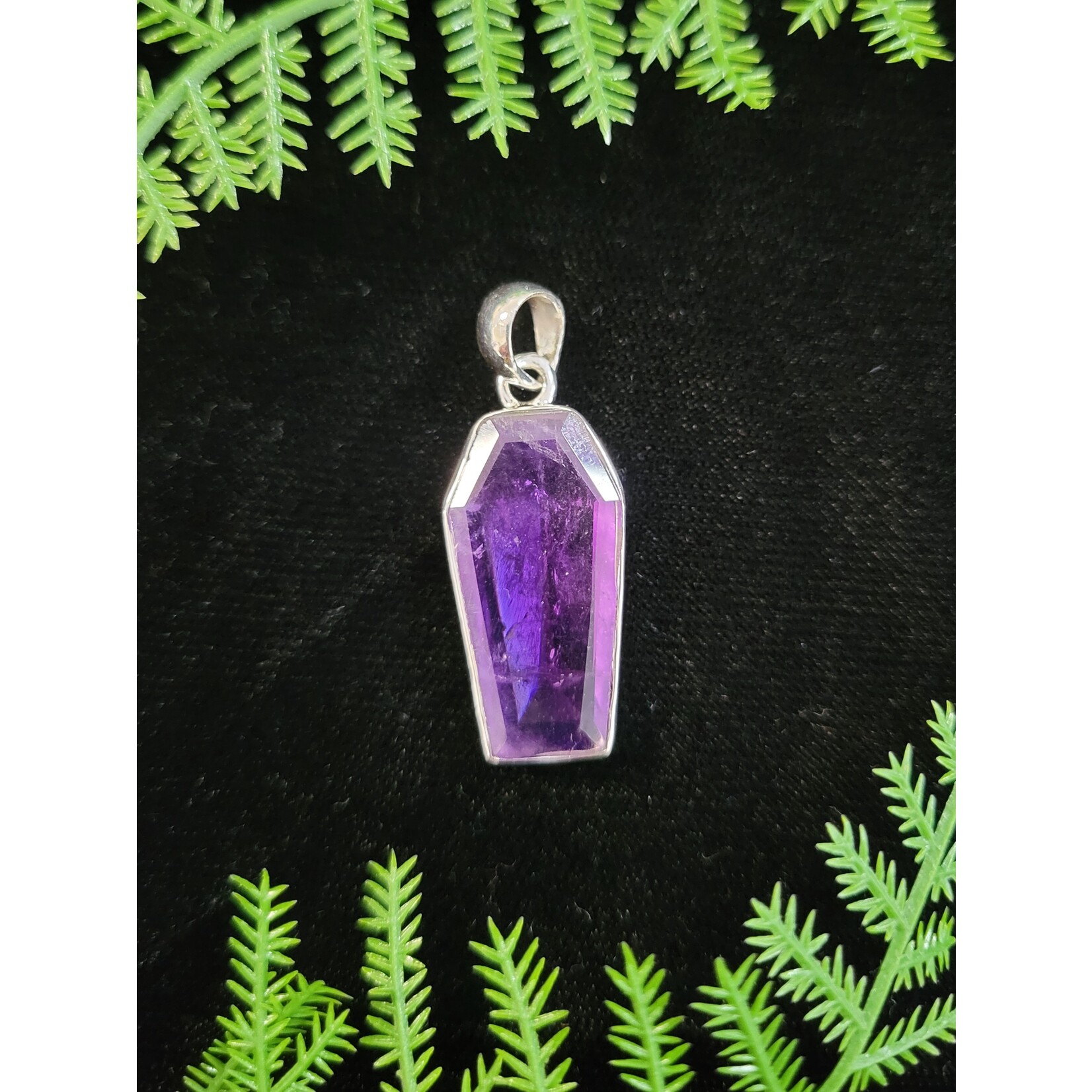 Nugent Jewelry Amethyst Coffin Sterling Silver Pendant