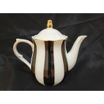 Grace Teaware Black and White Stripe Gilded Porcelain Teapot