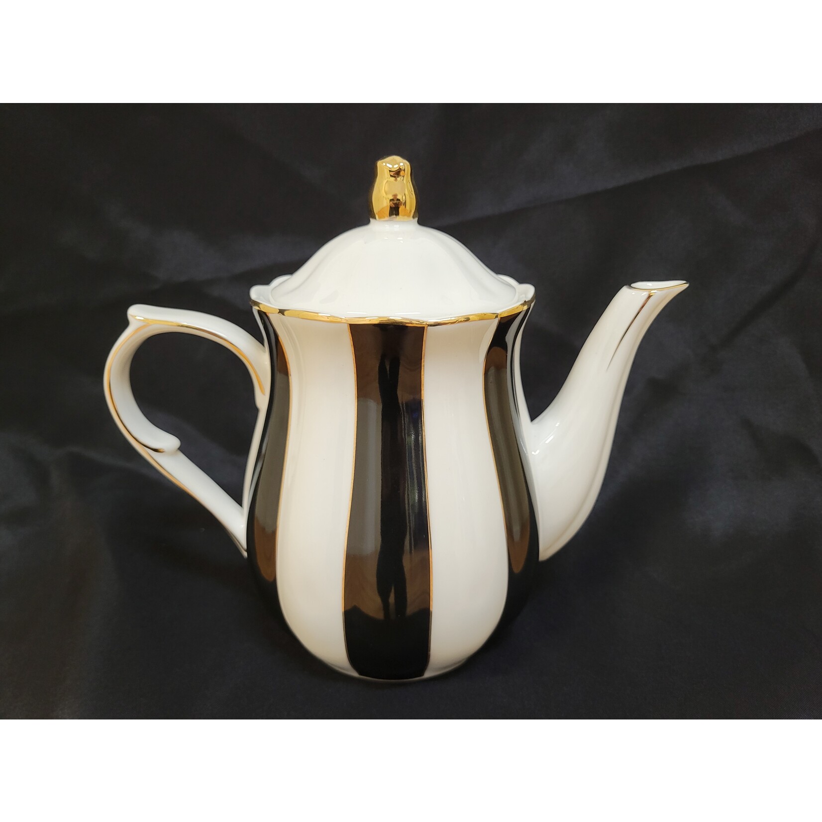 Grace Teaware Black and White Stripe Gilded Porcelain Teapot