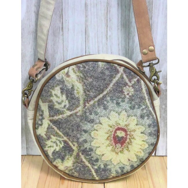 Clea Ray Round Canvas & Recycled Fabric Bag