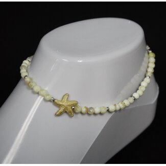 DragonFly Designs Anklets DF-A27 Yellow Fire Agate W/ Starfish (8") 8" Silver Plated (SP)