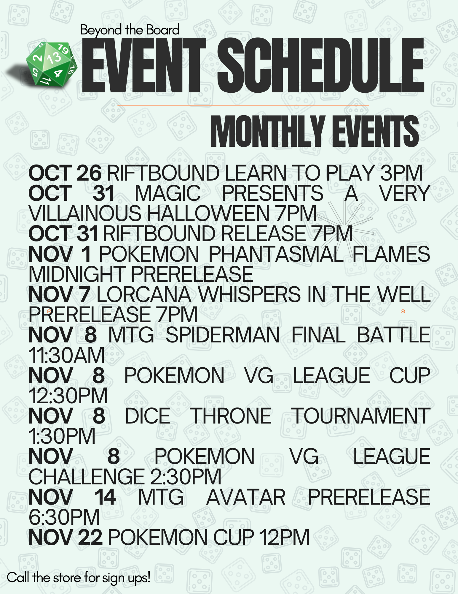 October + November Events