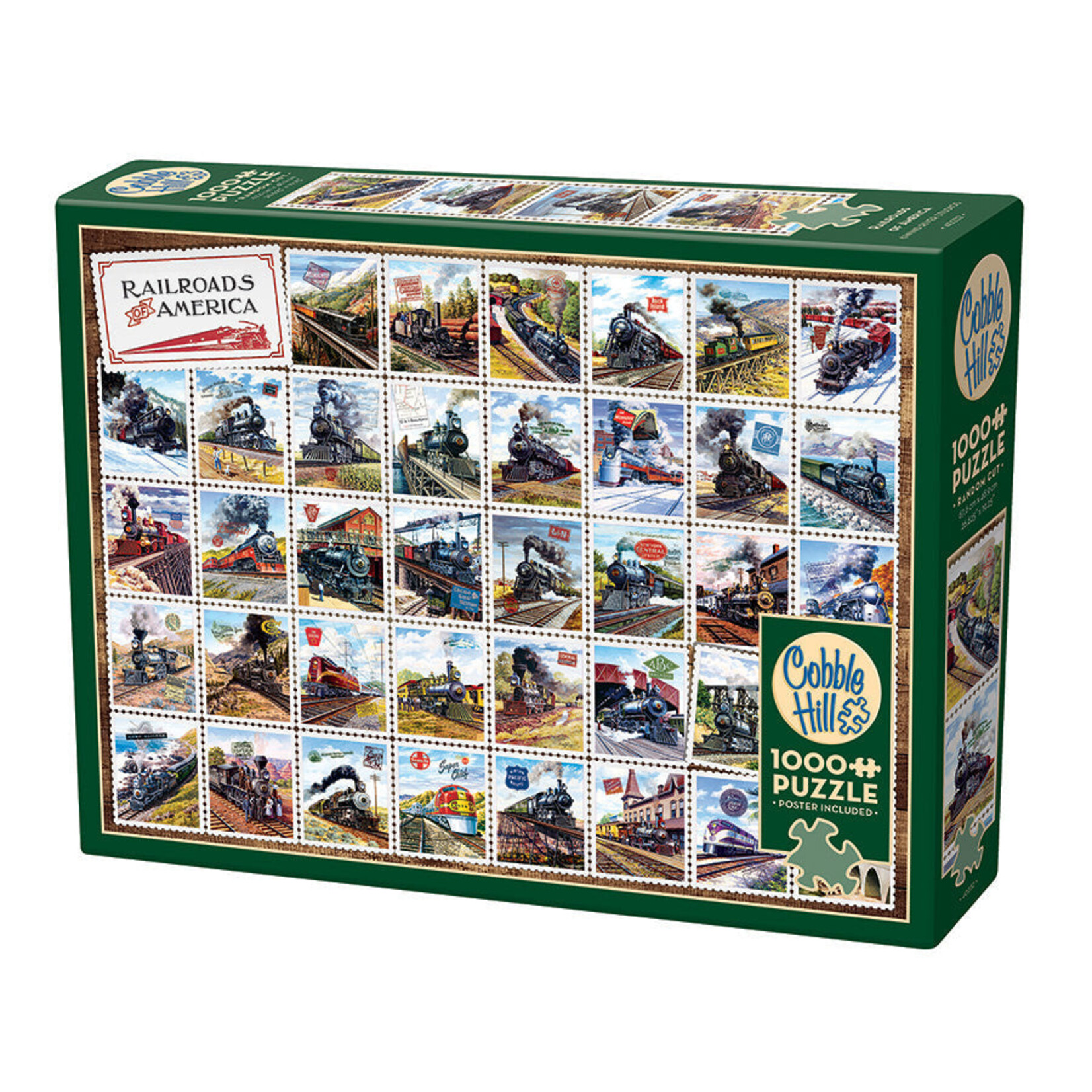 Cobble Hill Railroads of America Postage Stamps Collage (1000pc)