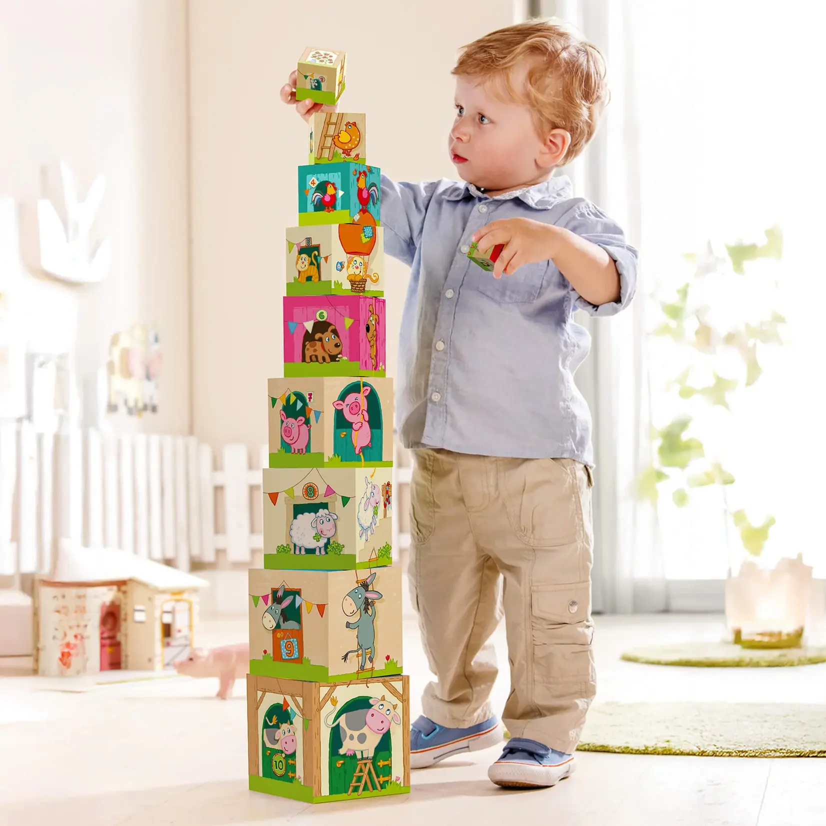 HABA On the Farm Cardboard Stacking & Nesting Cubes