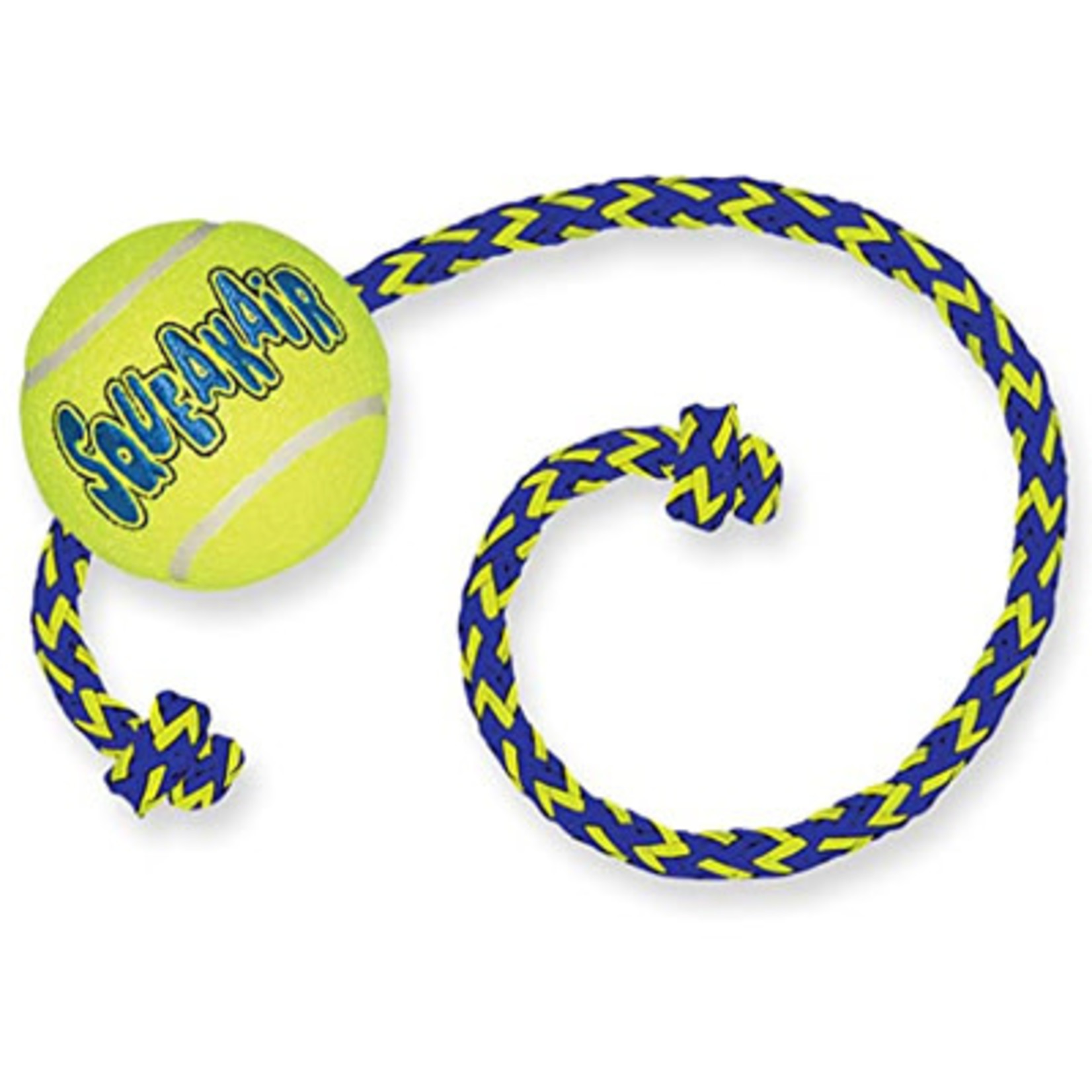 Kong Medium Blue/Yellow Squeak Ball With Rope Air Kong