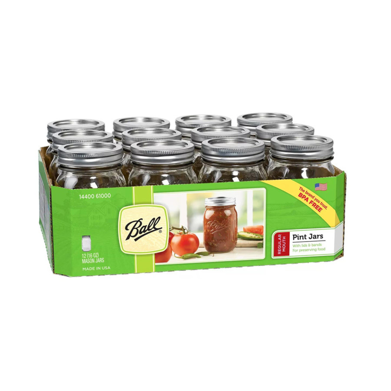 Ball Pint Regular Mouth Mason Jar 12-pack