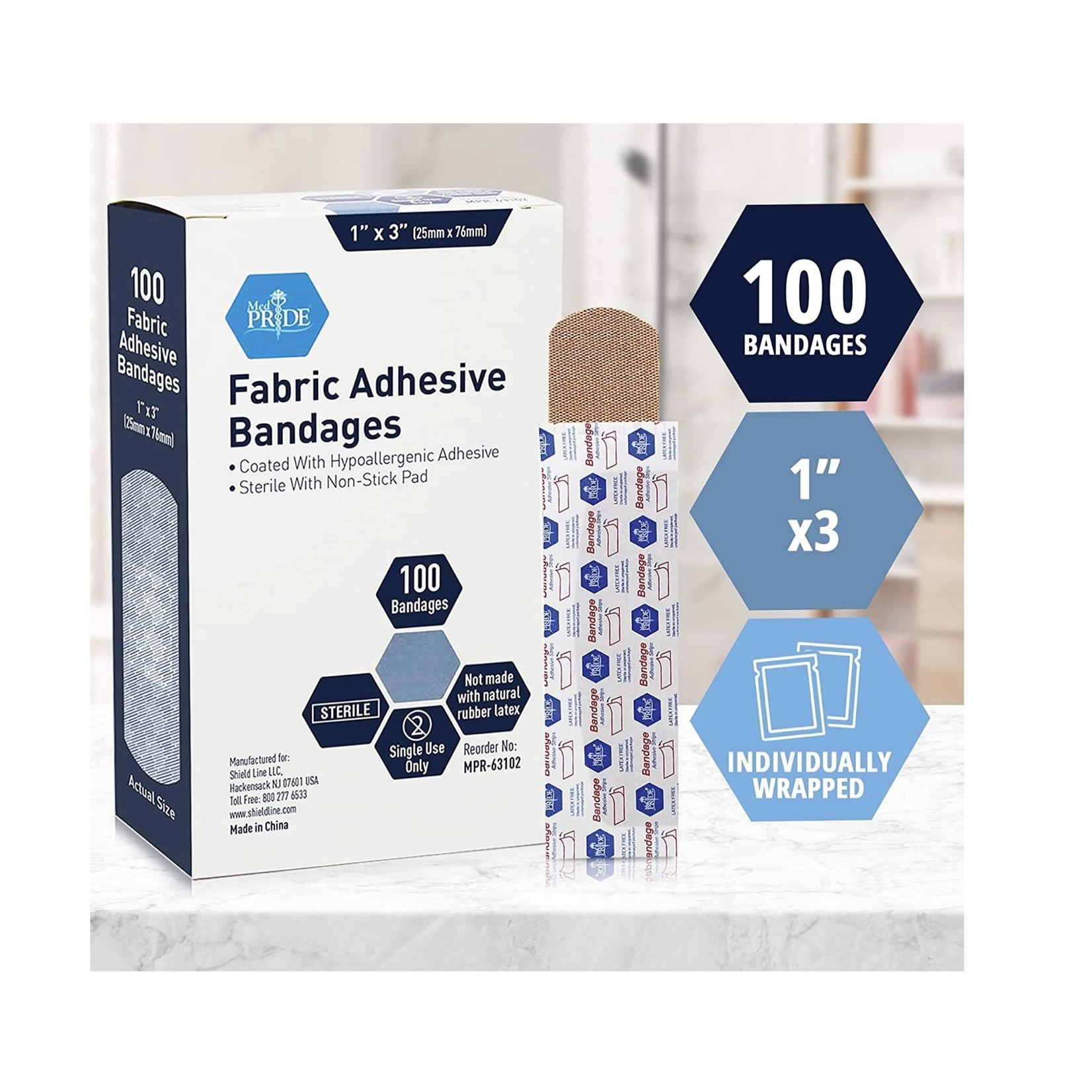 MPR-63102 - Adhesive Bandage, Fabric 1" x 3", Sterile - 100/box | 24/cs