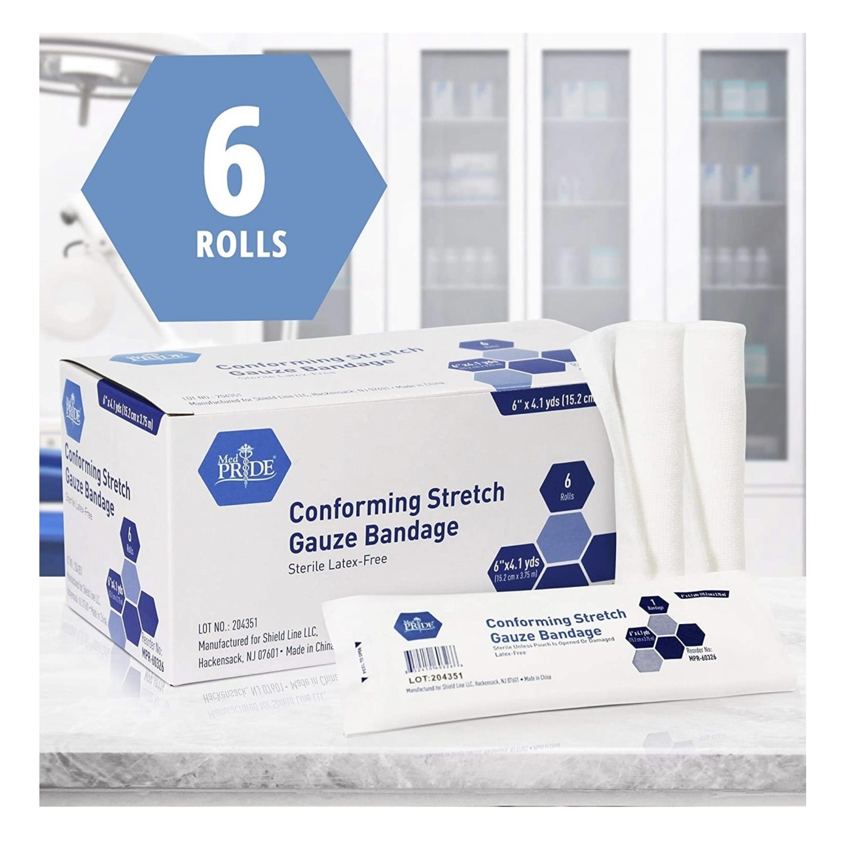 MPR-60326 - Stretch Gauze Bandage Roll - Sterile - 6" - 6 rolls/box | 8 boxes/cs