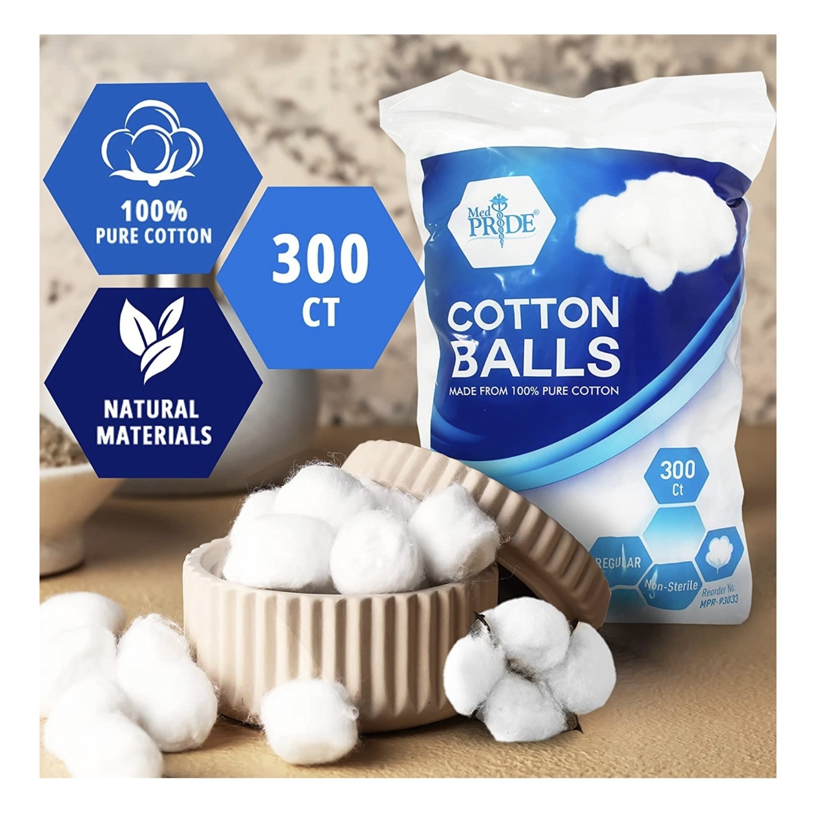 MPR-93033 - MedPride Cotton Balls - 300 balls/bag | 48 bags/cs